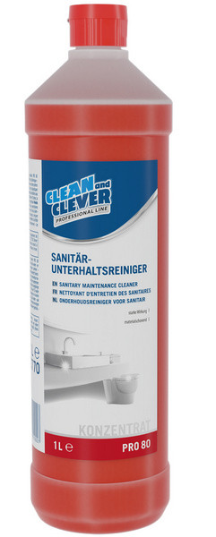 clean and clever Sanitärreiniger PRO 80, 1l flüssig, pH: 0,8, rot