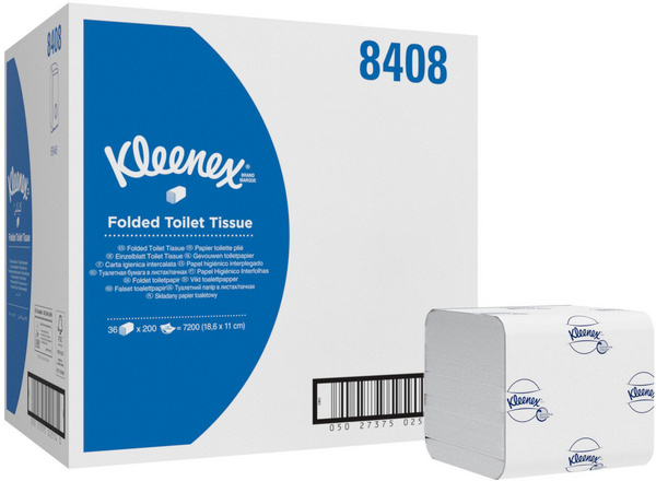 KC Kleenex Einzelblatt Toilettenpapier, Tissue 2-lagig, 11x18.6cm, 200 Blatt, weiss