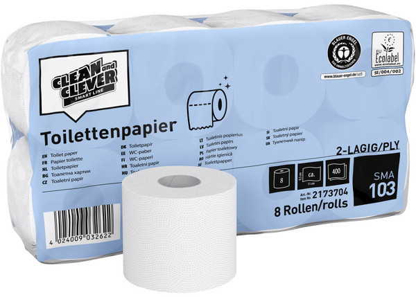 Toilettenpapier 2 lagig, 400 Blatt Recycling, 9,45 × 11 cm, weiss