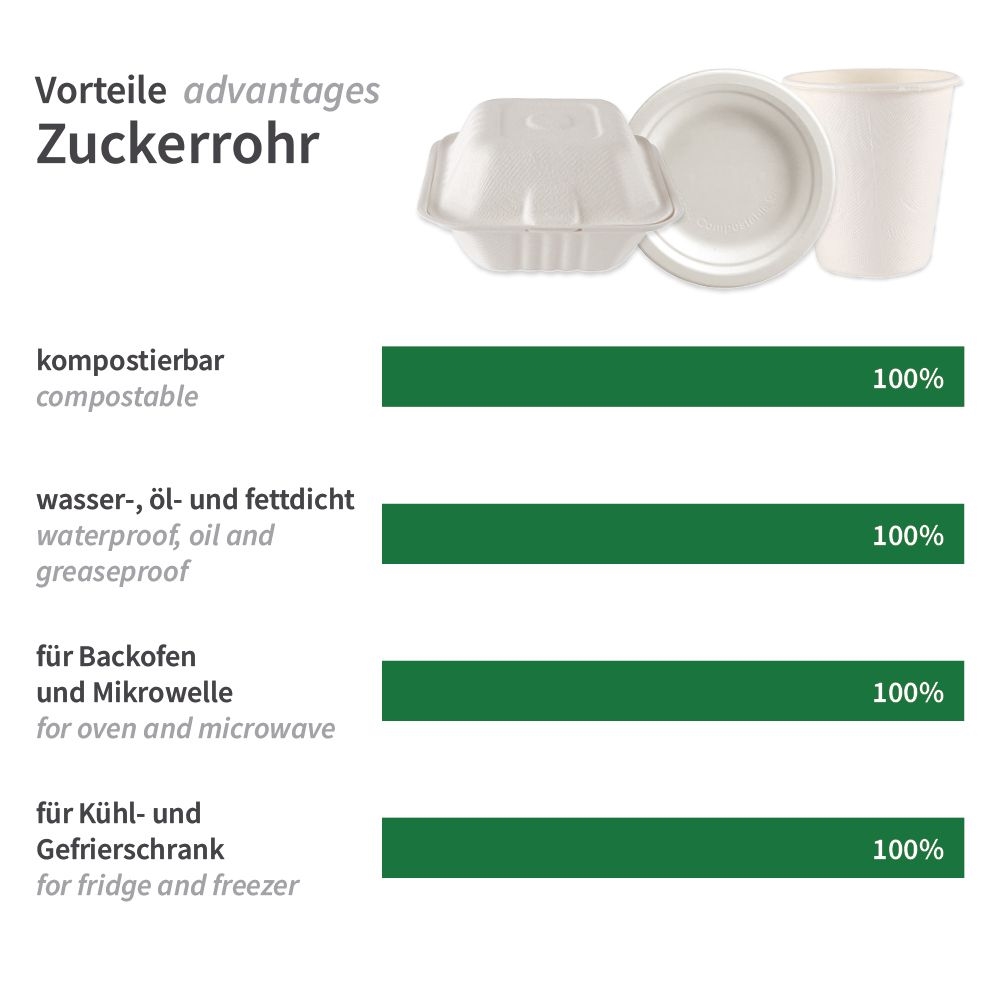 Bio Menüboxen mit Klappdeckel,  2-geteilt | Zuckerrohr, weiss