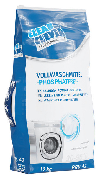 clean and clever Vollwaschmittel PRO 42, 12kg pulverförmig, pH: 10.5, weiss