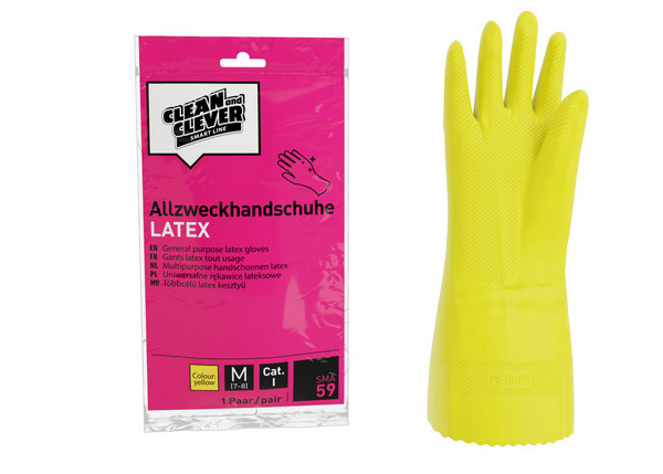 clean and clever Latex-Allzweckhandschuhe SMA 59 baumwollbefleckt, Gösse XL, gelb