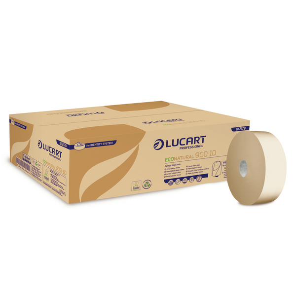 Toilettenpapier Lucart, 2-lagig, EcoNatural Mini Jumbo, Recycling, 900 Blatt, 202lfm, havanna