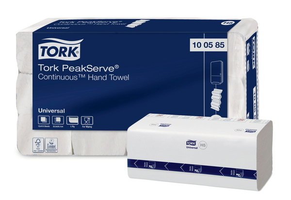 Tork Universal PeakServe Handtuch Endlosfalz, Zellstoff, 1-lagig, System H5, weiss