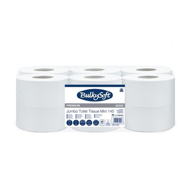 BulkySoft Mini Jumbo Toilettenpapier, 2-lagig 90mm x 145m, Micropräügung, weiss
