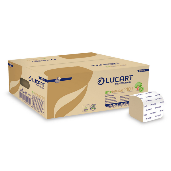 Toilettenpapier Lucart, 2-lagig, EcoNatural Einzelblatt, Recycling, 40x210 Blatt, 21cm, havanna