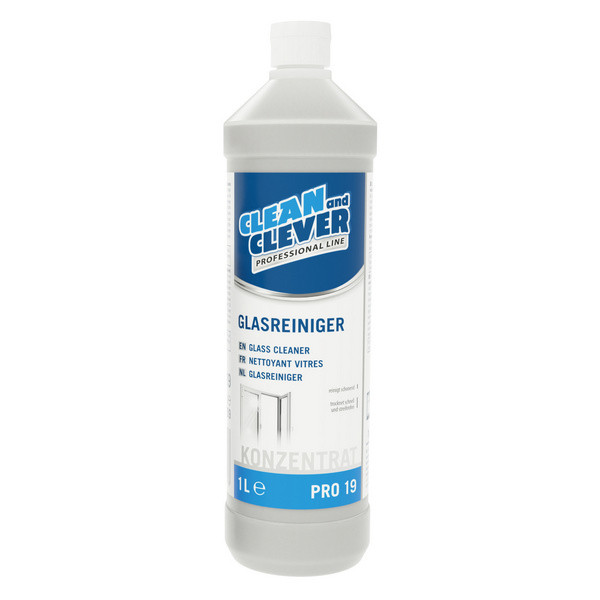 clean and clever Glasreiniger PRO 19, 1l flüssig, pH: 10 - 10,5, farblos