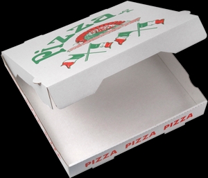 Pizza-Box Modell NYC Kraft, Karton 33x 33x 4.5cm, Druck ital. Flagge (339633)