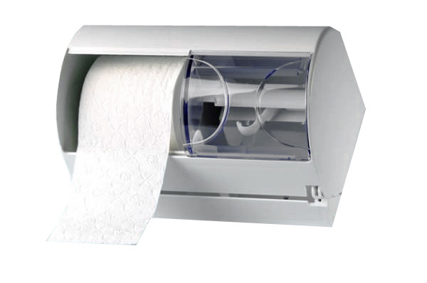 Toilettenpapierspender Kleinrollen 260x165x165mm, abschliessbar, weiss/transparent