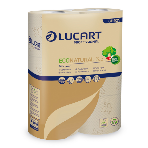 Toilettenpapier Lucart, 3-lagig, EcoNatural Recycling, 250 Blatt, 11cm, havanna